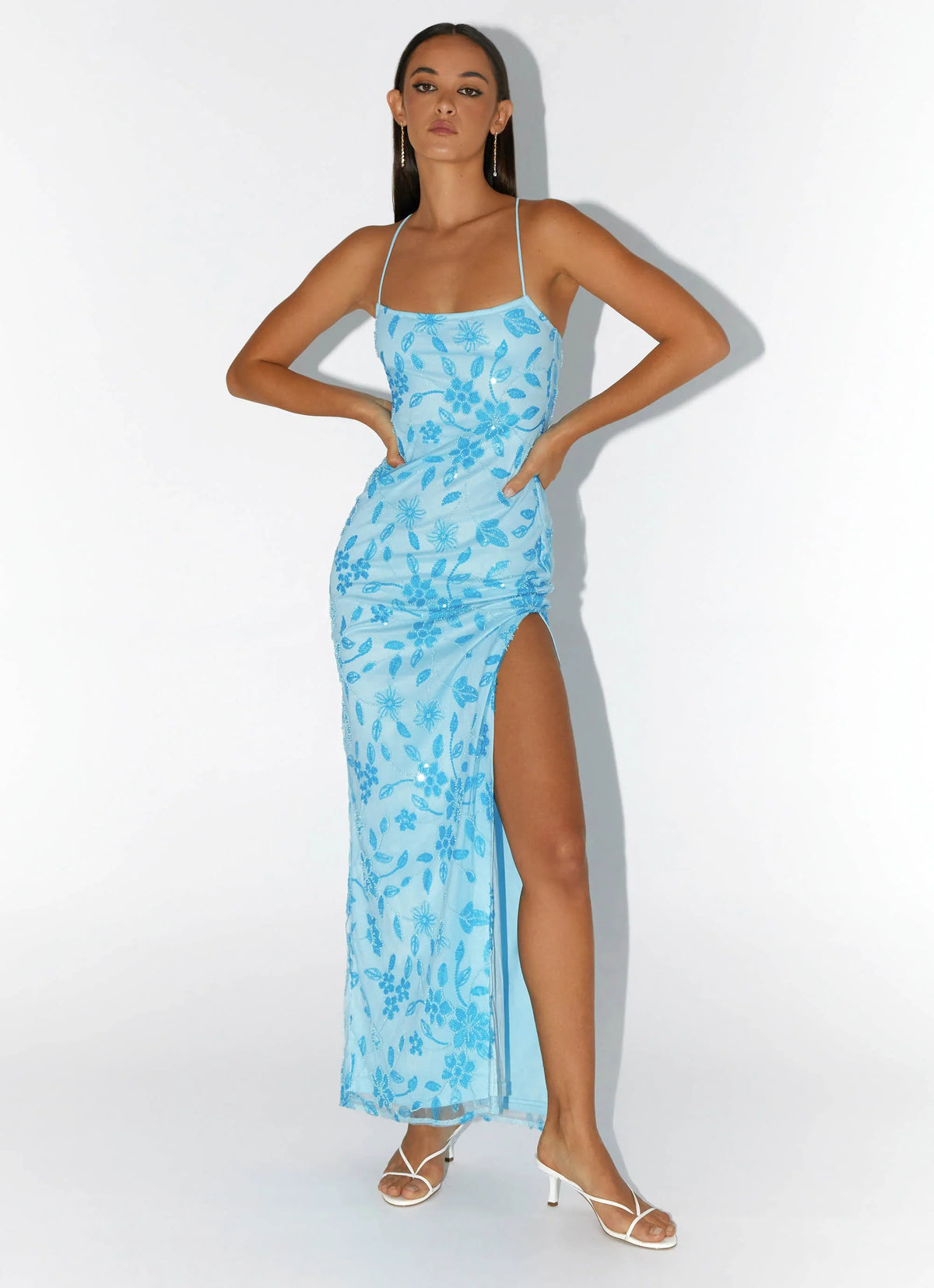 Bright Lights Beaded Maxi Dress Blue