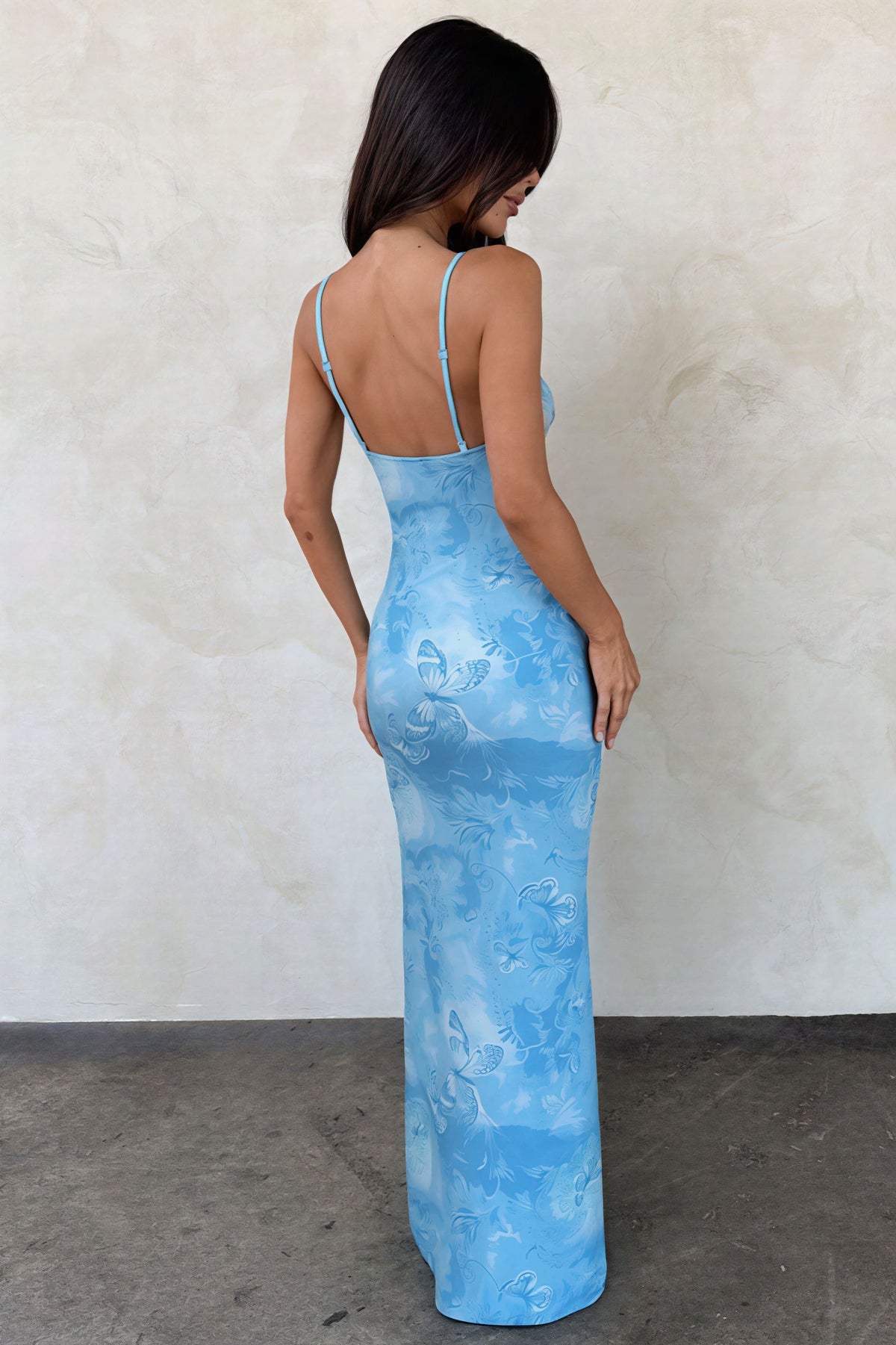 Butterfly Print Cutout Twist V Neck Cami Maxi Dress