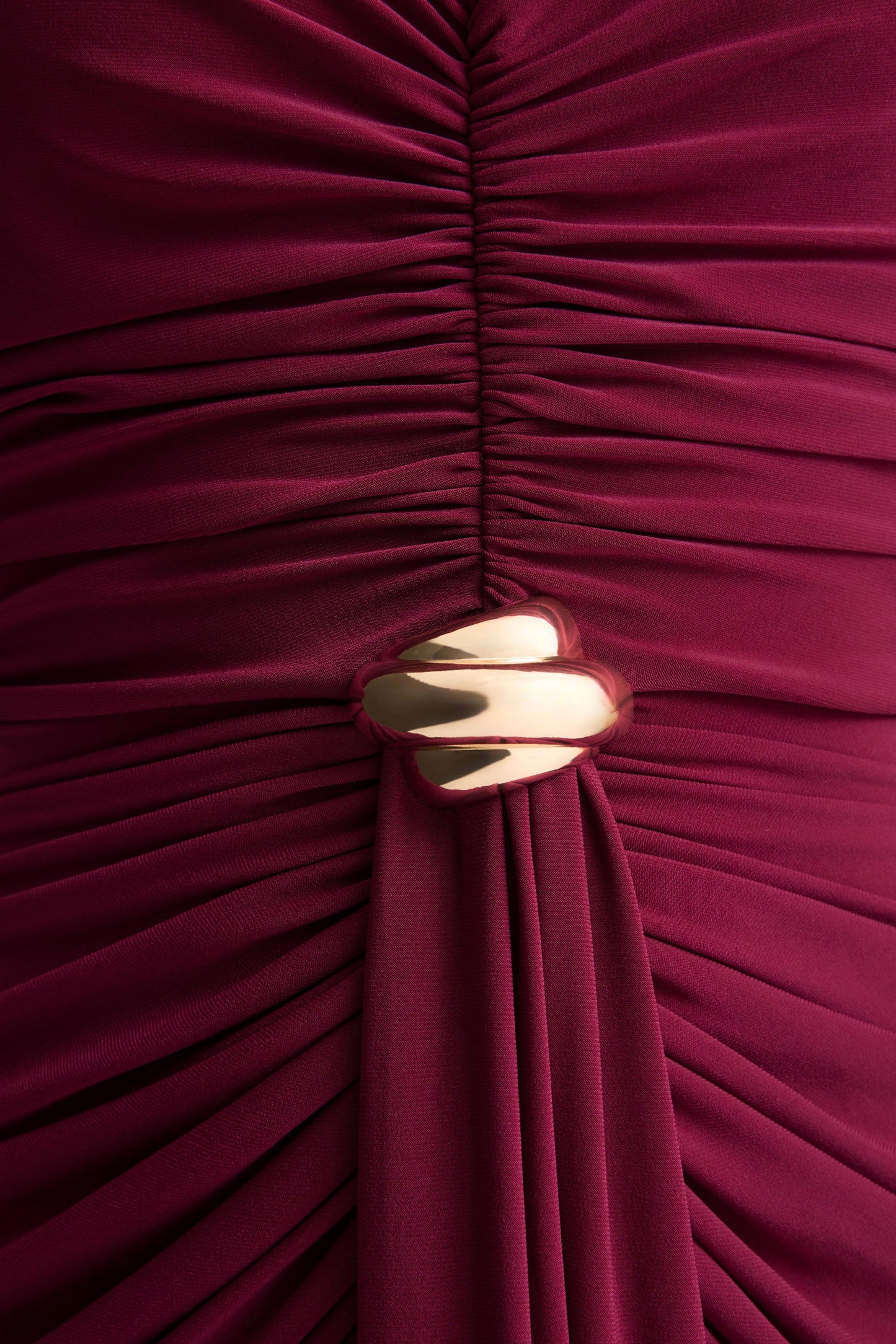 Beverly Burgundy Bandeau Maxi Dress With Gathered Detailing