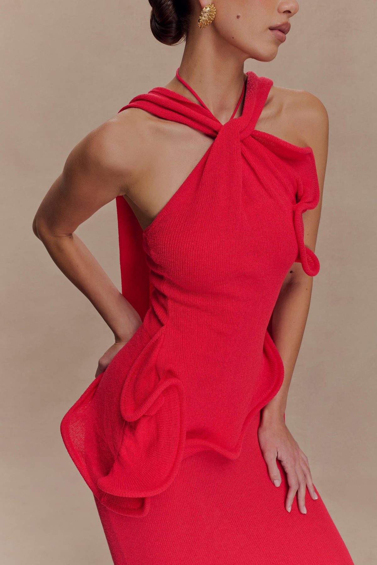 Caprice Halter Knit Maxi Dress Red