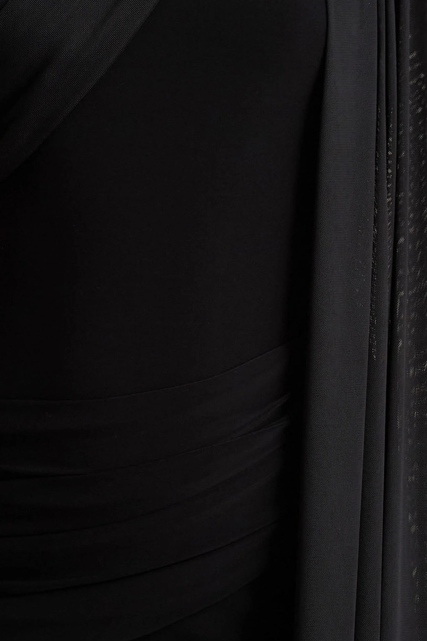 Brenda Black Crew Neck Maxi Dress With Mesh Cape And Sash