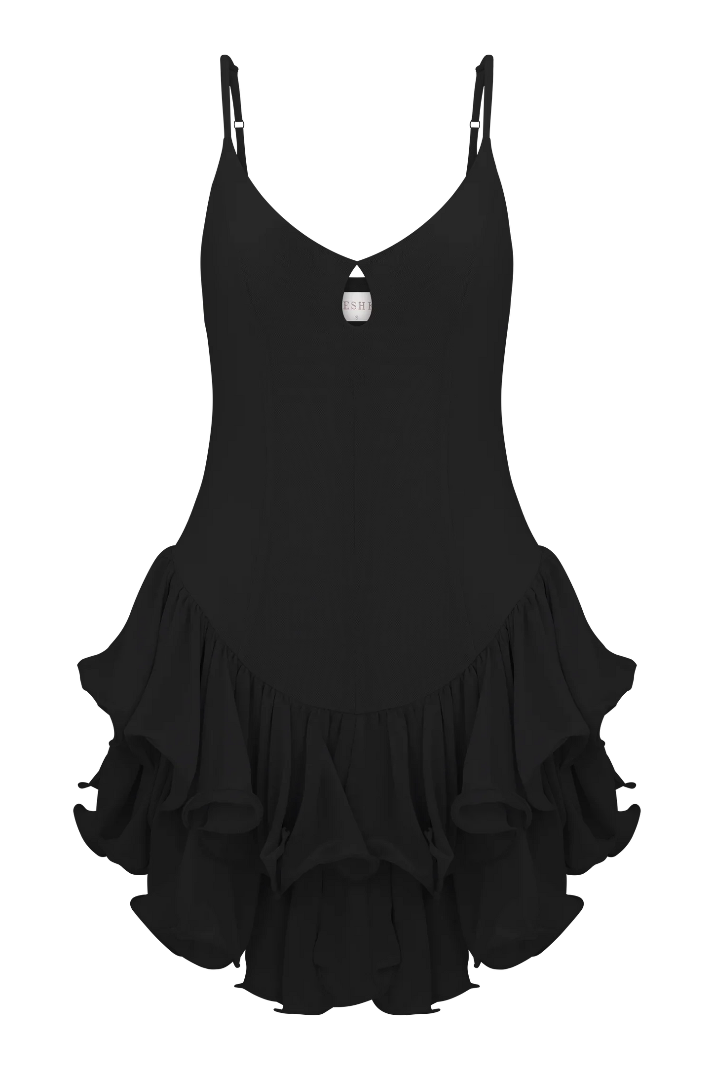 Calantha Ruffle Mesh Mini Dress Black