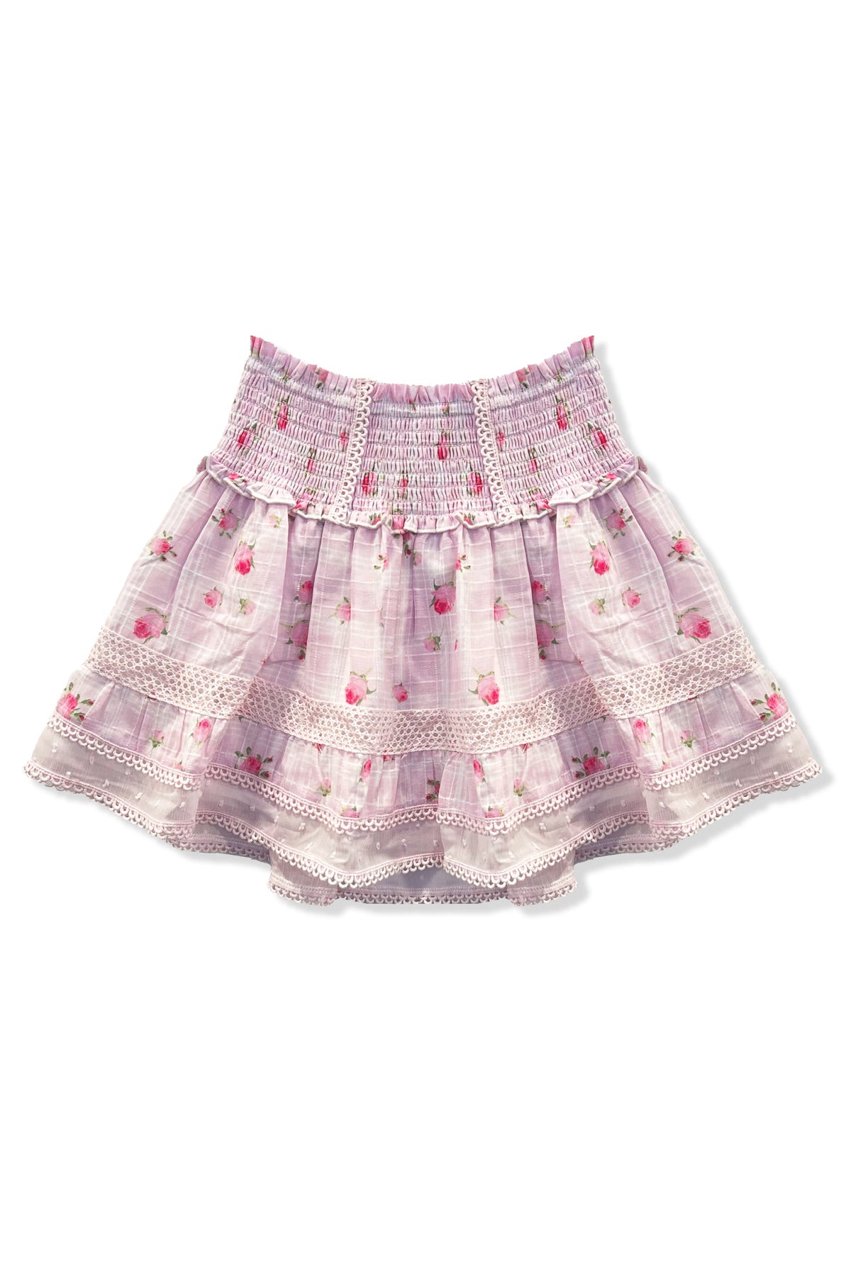 JUNIOR LARA PRINTED LACE TRIM RUFFLE SKIRT - FINAL SALE