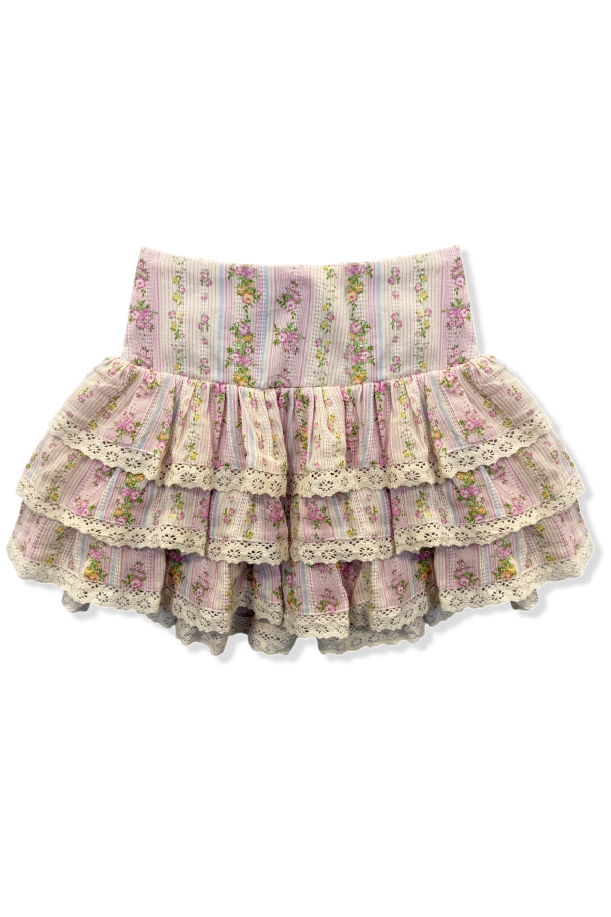 TWEEN MELODY PRINTED DROP WAIST LACE TRIM SKIRT