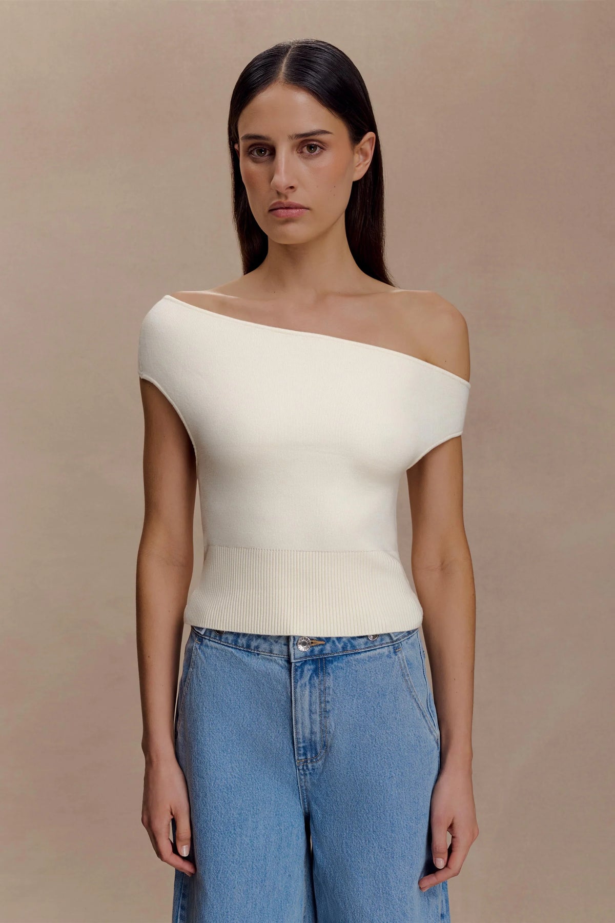 Carley Off Shoulder Knit Top Ivory