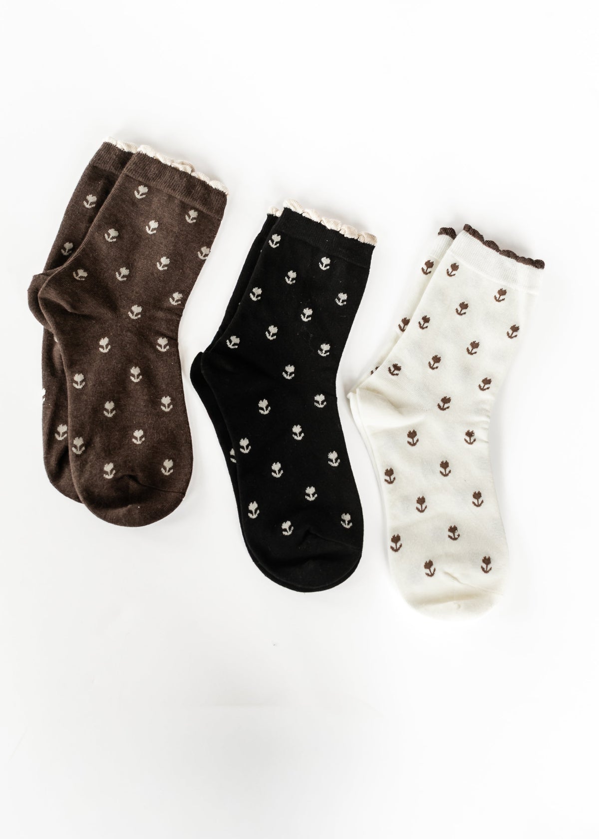 Black Crew Floral Cotton Sock