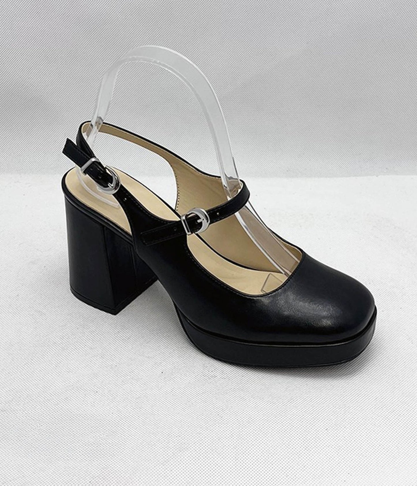 Black Leatherette Platform Slingback Heels
