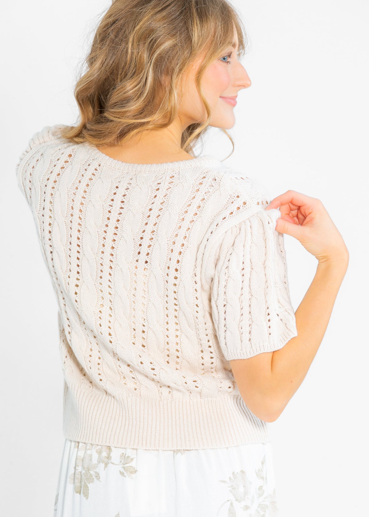 Cable Knit Puff Sleeve Cardigan - FINAL SALE