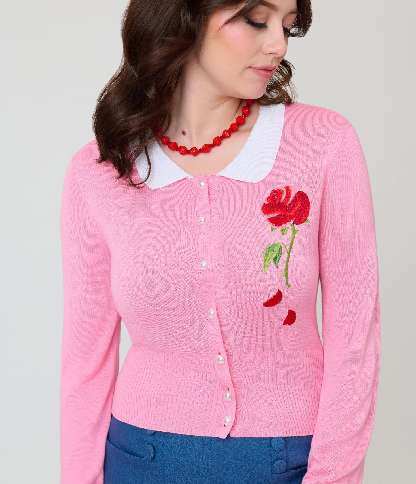 Disney Beauty & The Beast Collection by Unique Vintage Pink Rose Cardigan