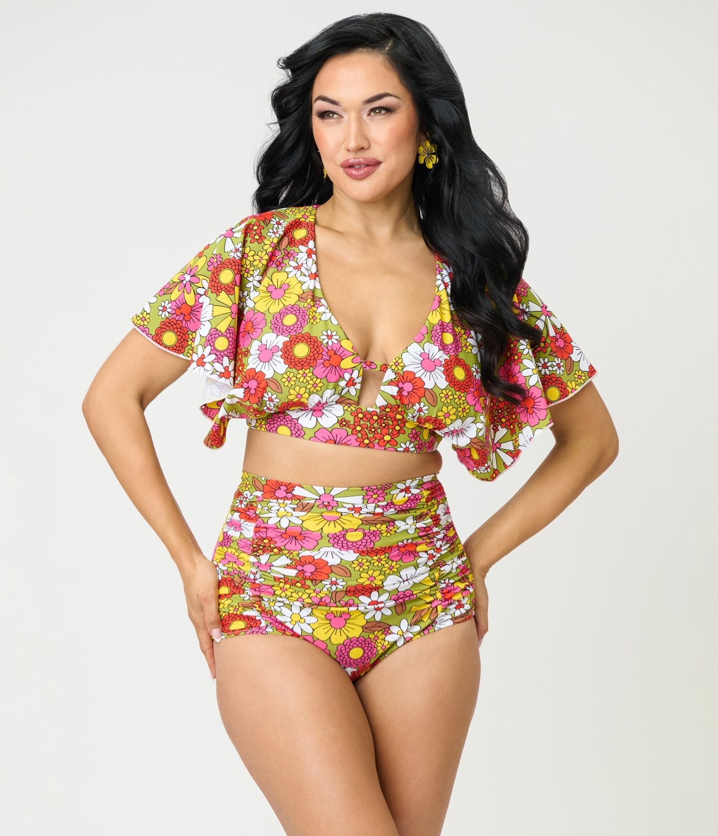 Disney Mickey & Friends Collection by Unique Vintage Mickey Floral Monroe High Waist Bikini Bottom