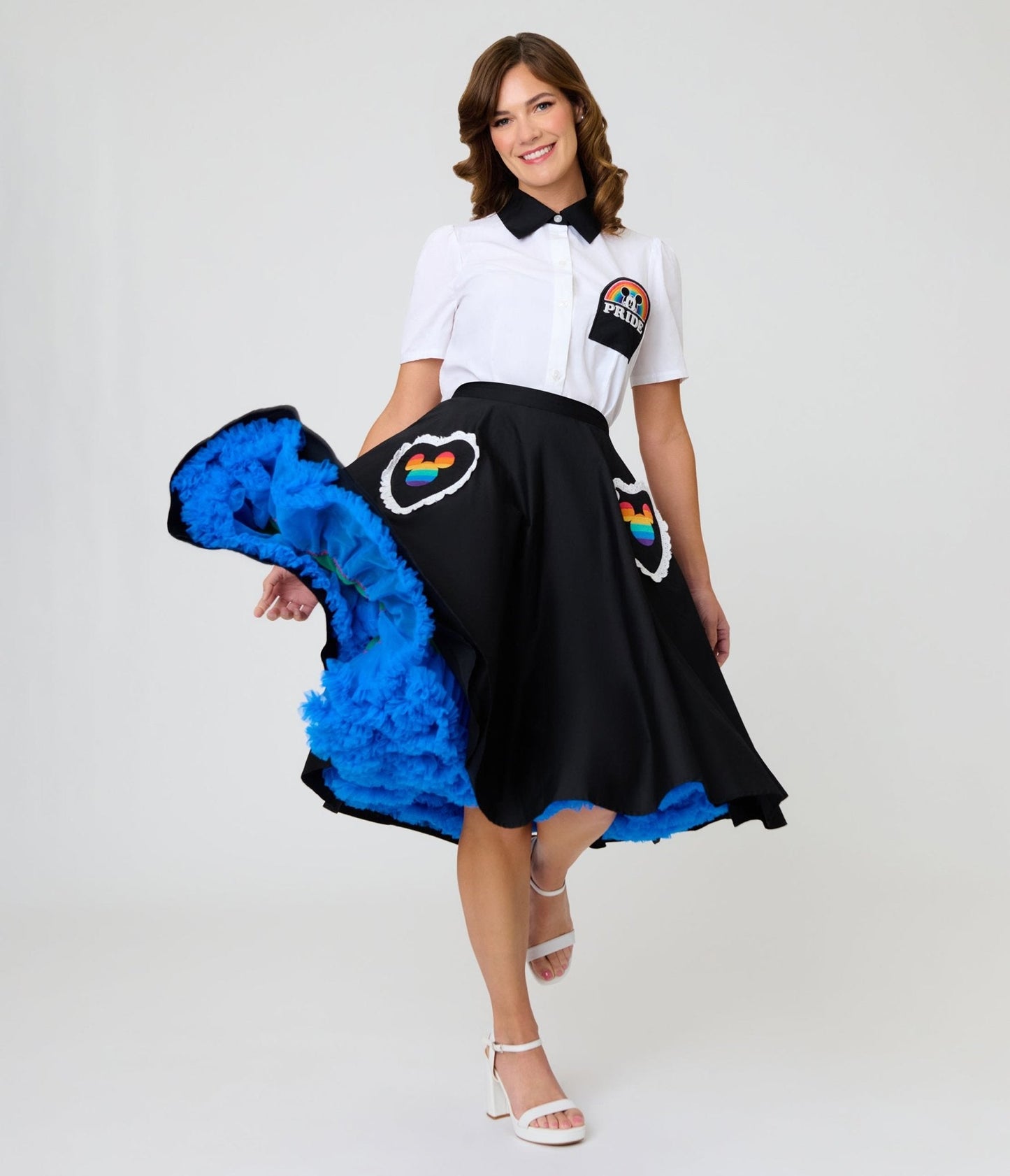 Disney Pride Collection by Unique Vintage Black & Mickey Heart Pocket Sally Swing Skirt