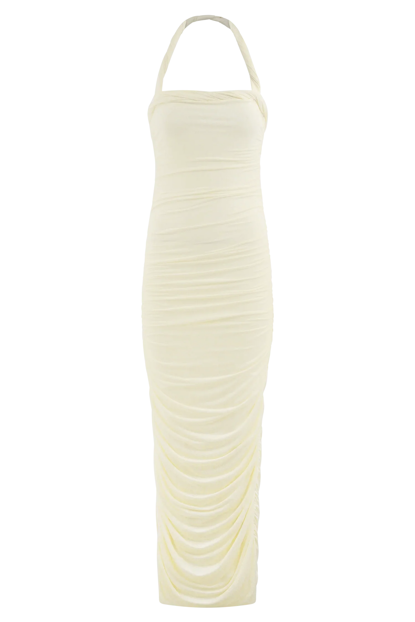 Camila Ruched Halter Midi Dress Ivory