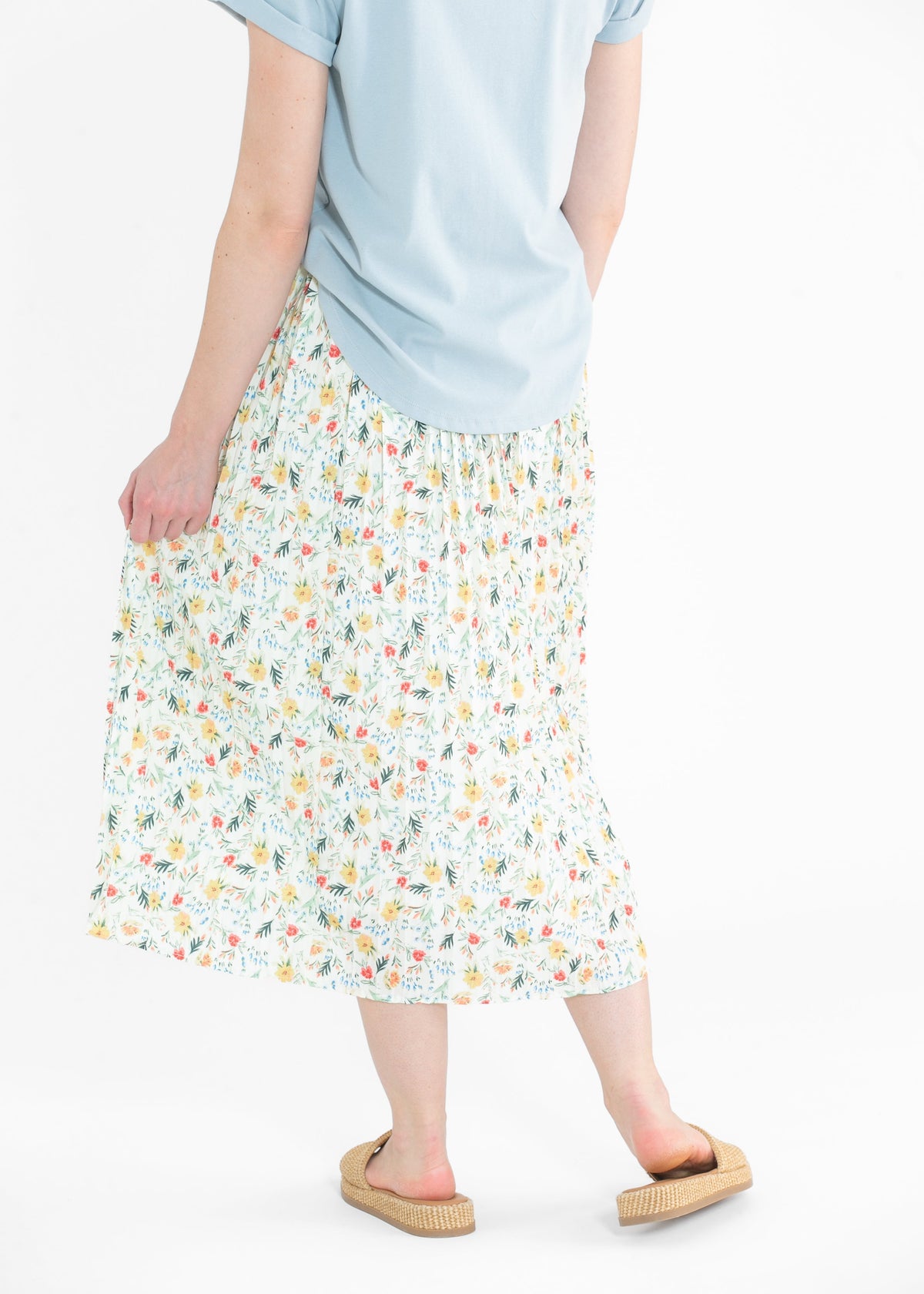 Floral Print Pleated Button Front Midi Skirt - FINAL SALE