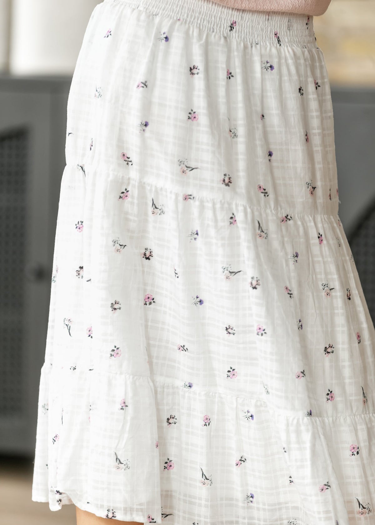 Floral Tiered Smocked Waist Midi Skirt
