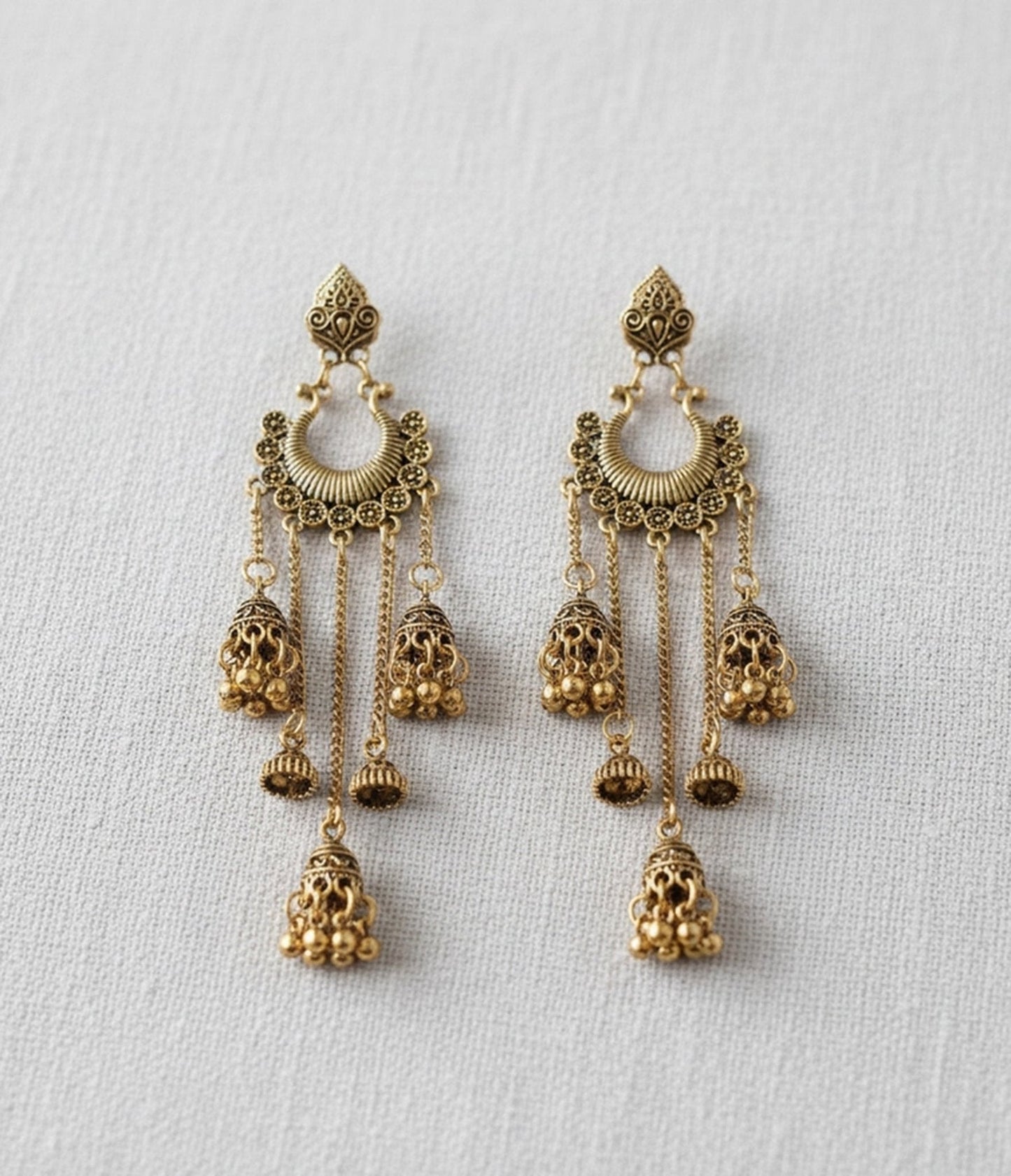 Gold Tone Filigree Tassel Dangle Earrings