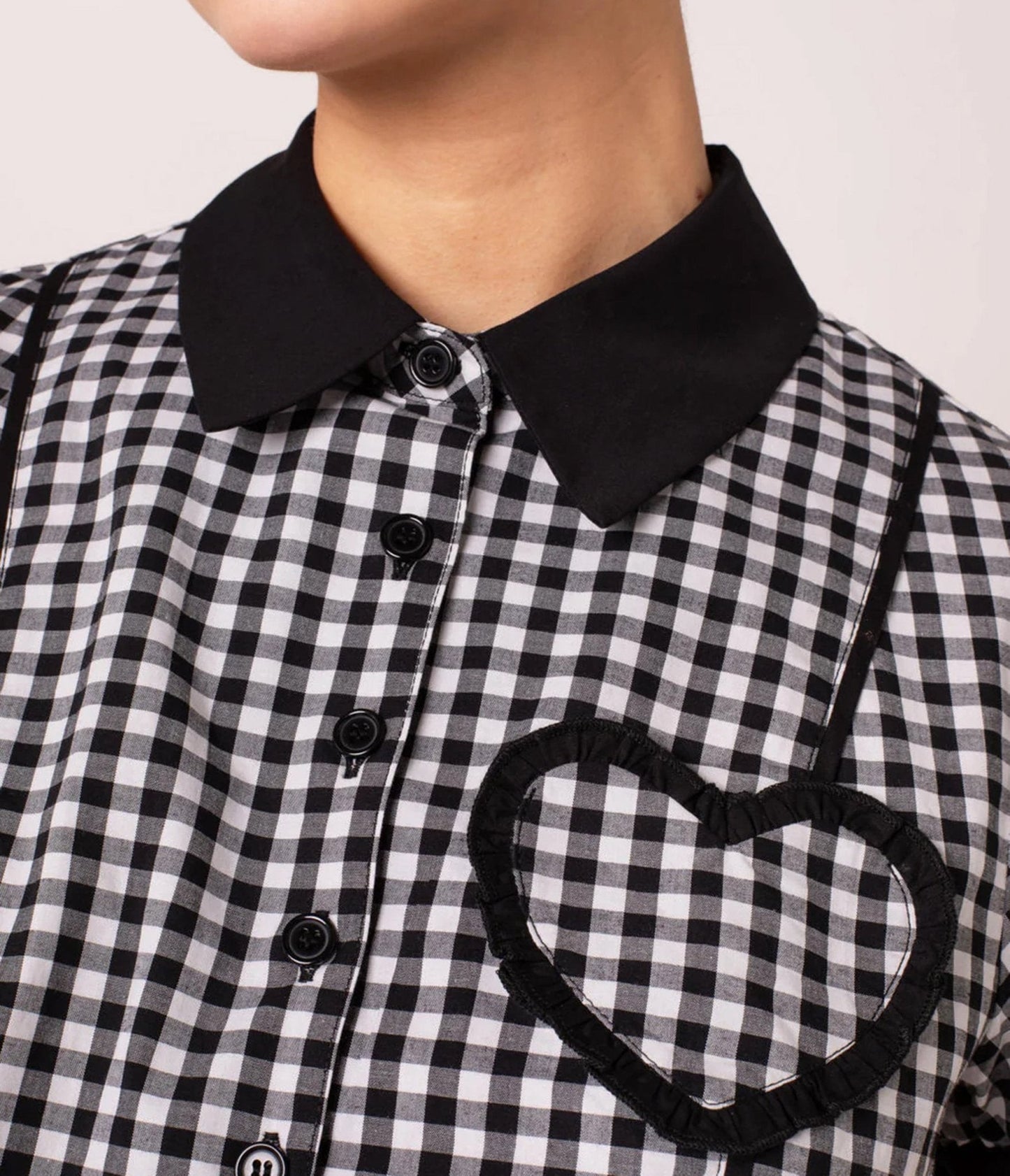 Hell Bunny Black & White Gingham Mel Cropped Blouse