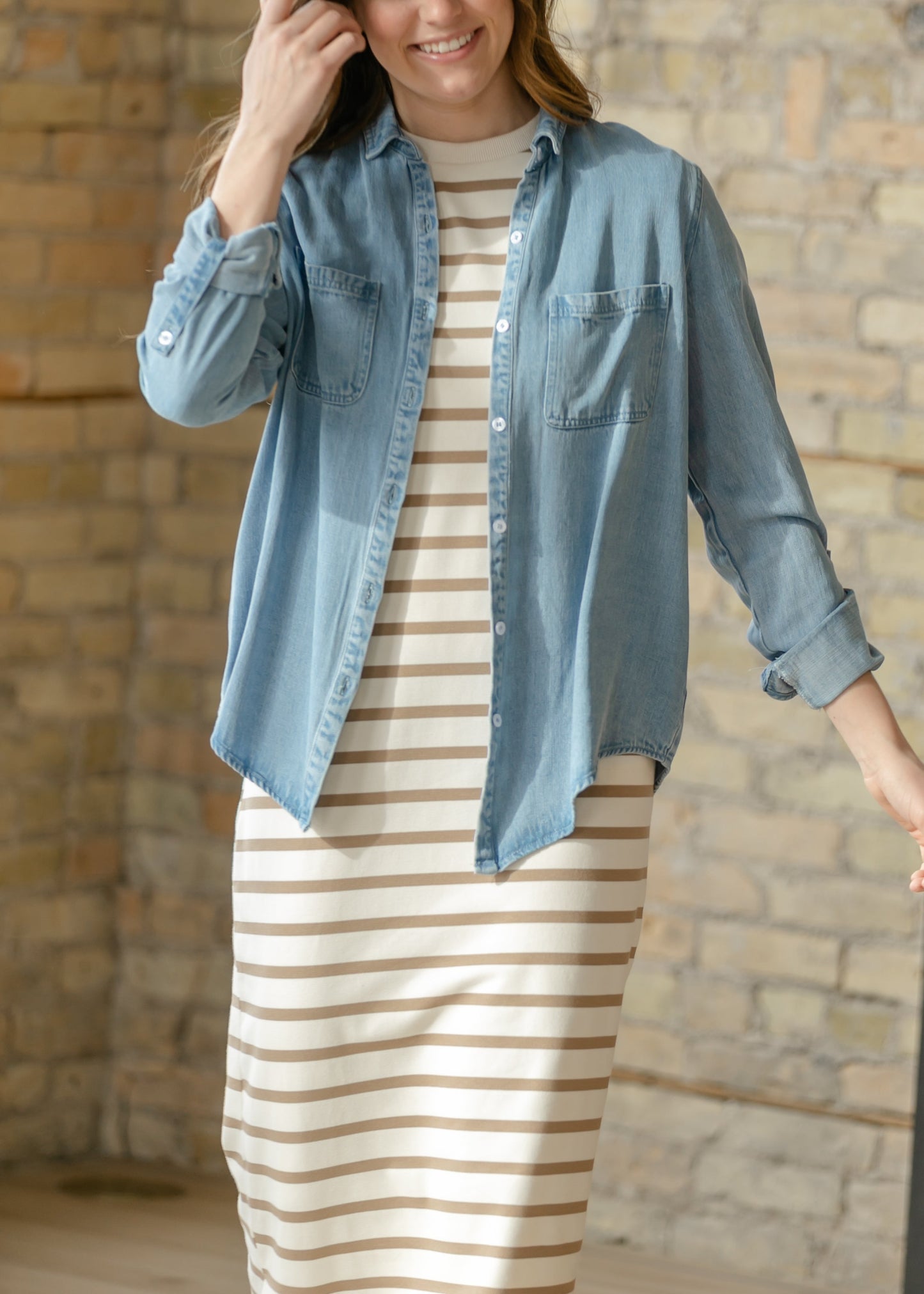 Kaci Taupe Striped T-Shirt Dress