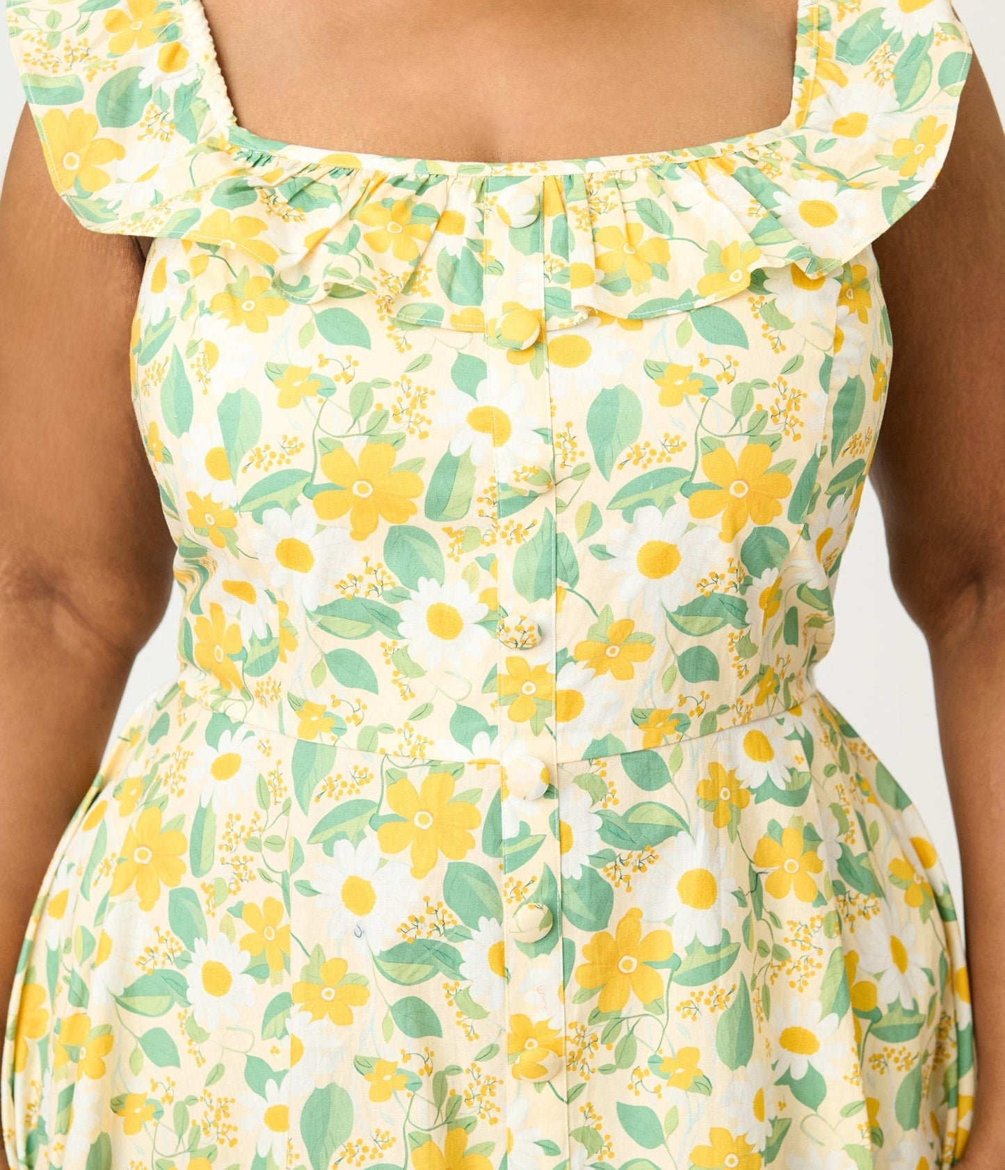 Magnolia Place Plus Size Yellow Floral Cotton Barbara Swing Dress