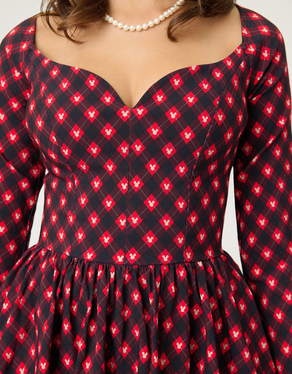 Disney Holiday Collection by Unique Vintage Red Mickey Plaid Swing Dress