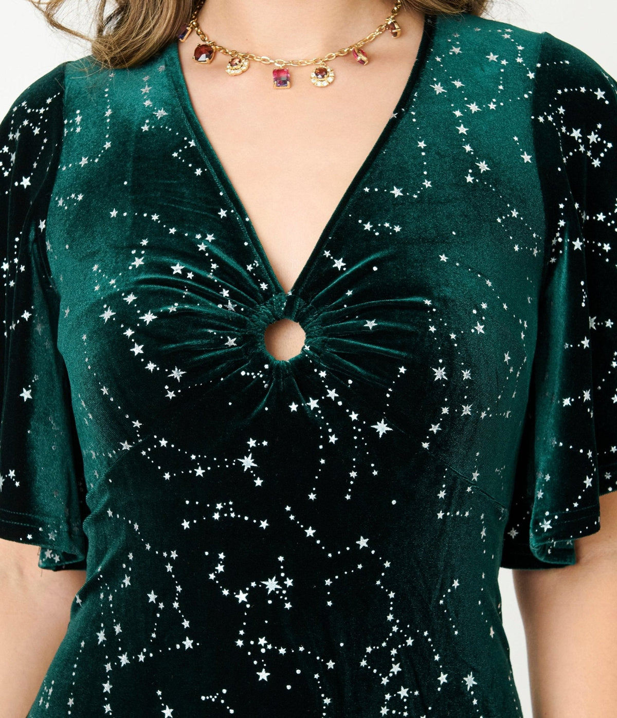 Smak Parlour Green Velvet Silver Stars Maxi Dress