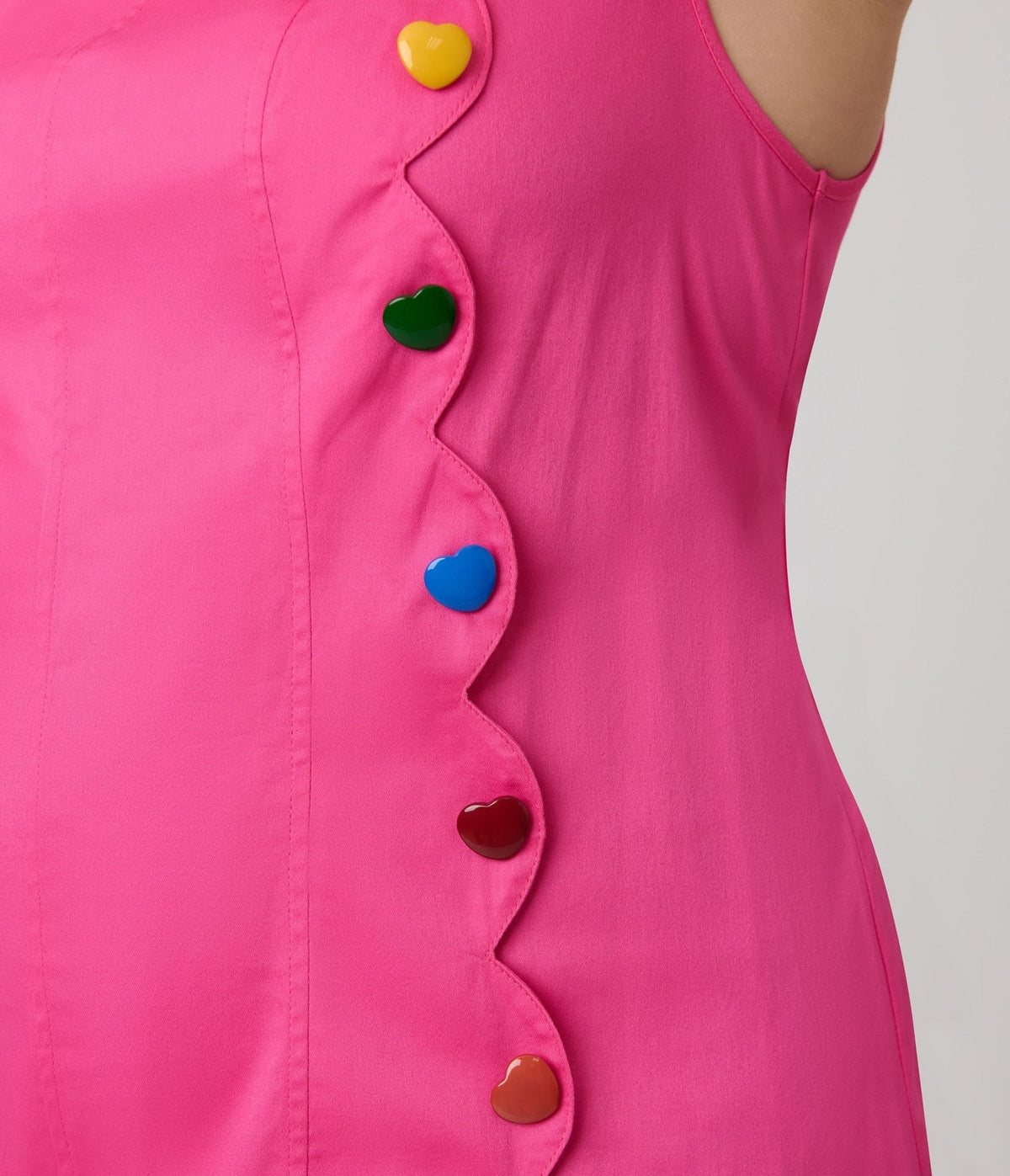 Smak Parlour Plus Size Hot Pink & Rainbow Buttons Scallop Mini Dress