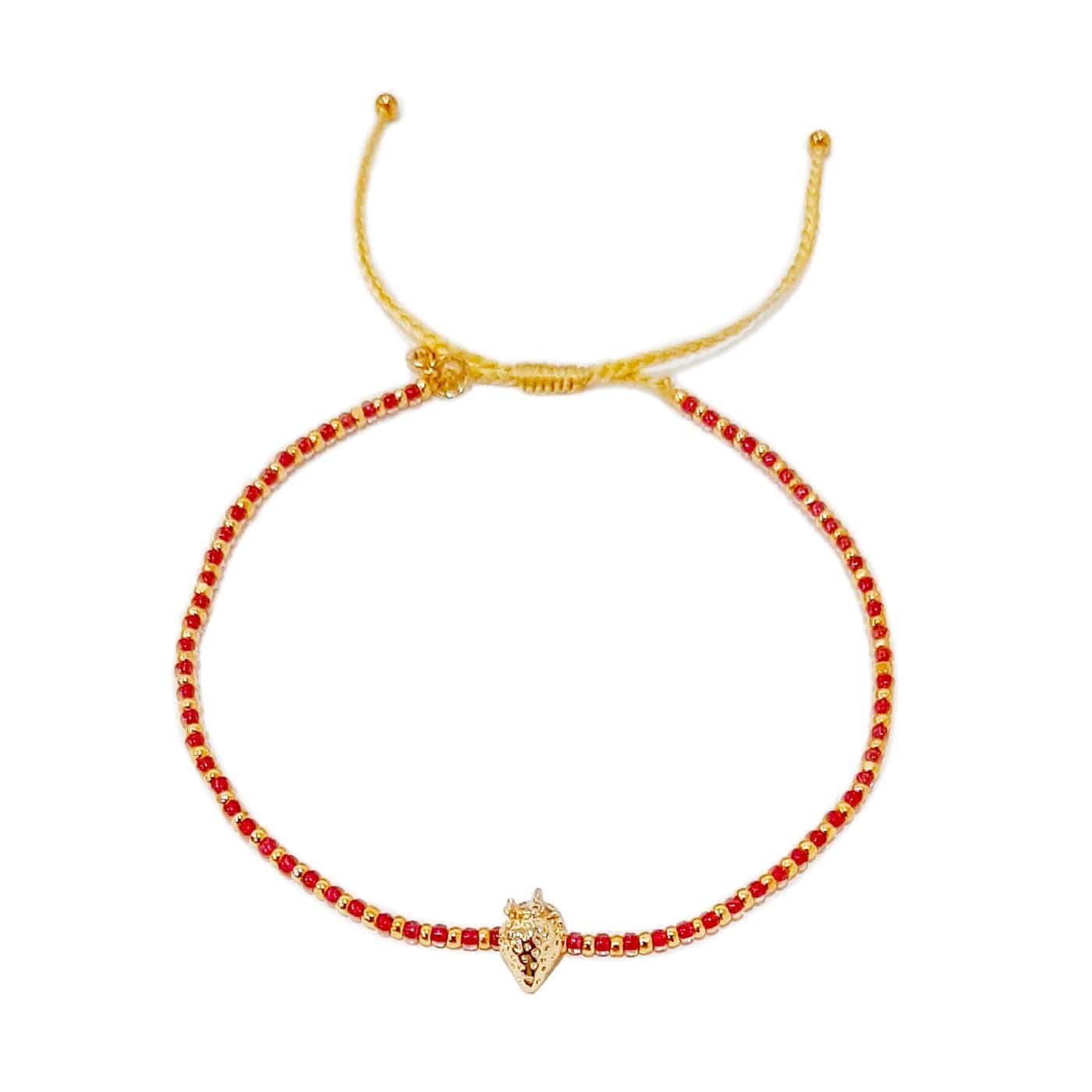 Handwoven Bracelet With Strawberry Charm