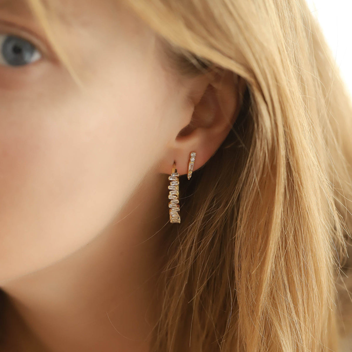 Baguette & Round CZ Spike Studs