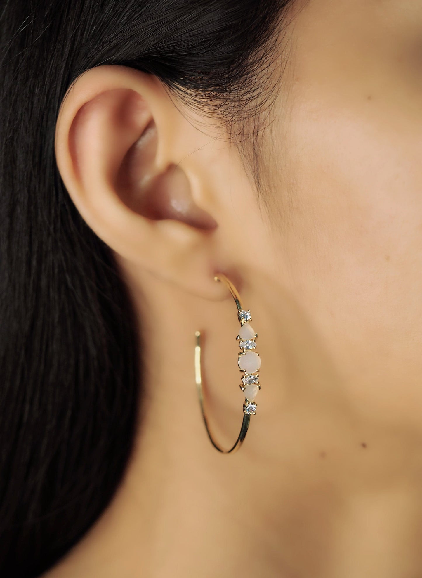 Cat's Eye And Cz Cluster Hoops