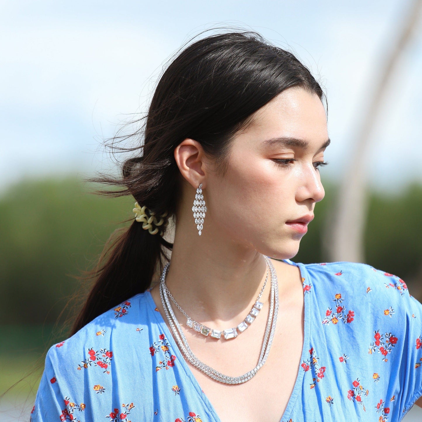 Clear Cascading Marquis Chandelier Earrings