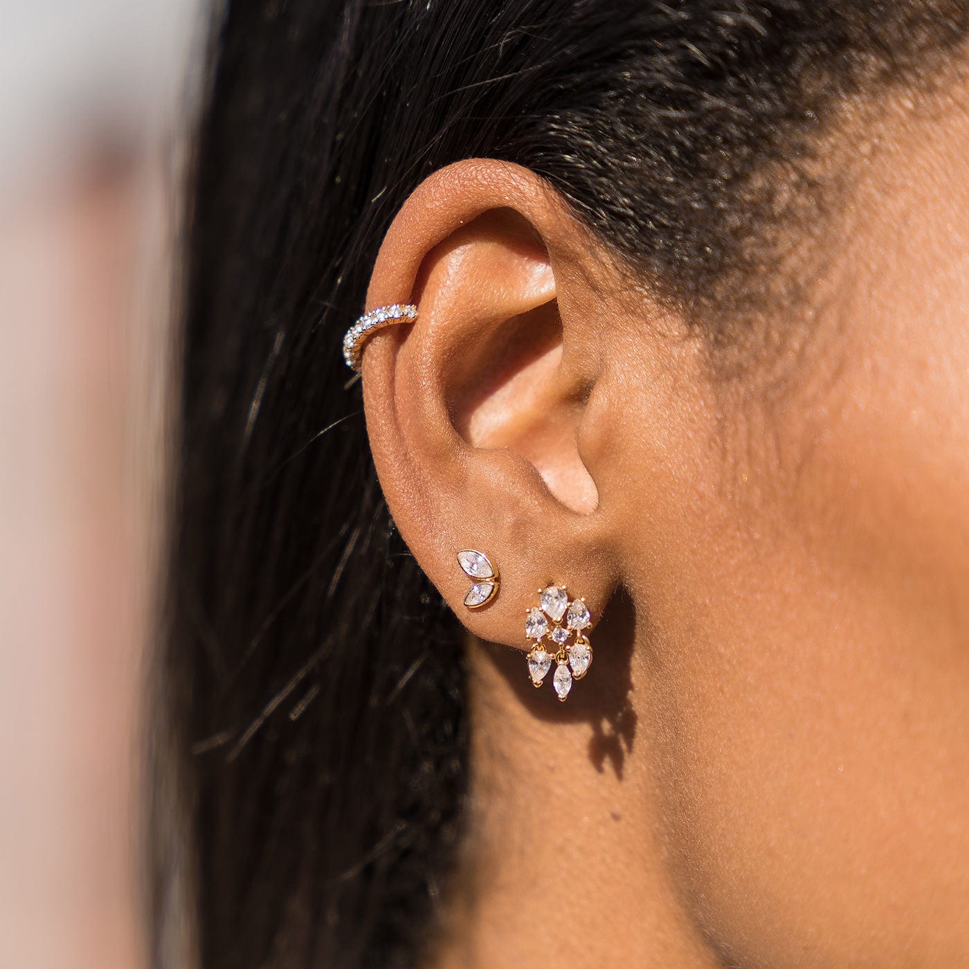 CZ Cluster Stud With Dangles