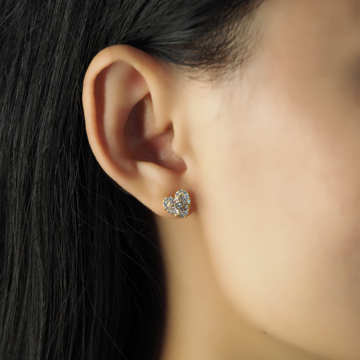 Gold Pave Heart Studs