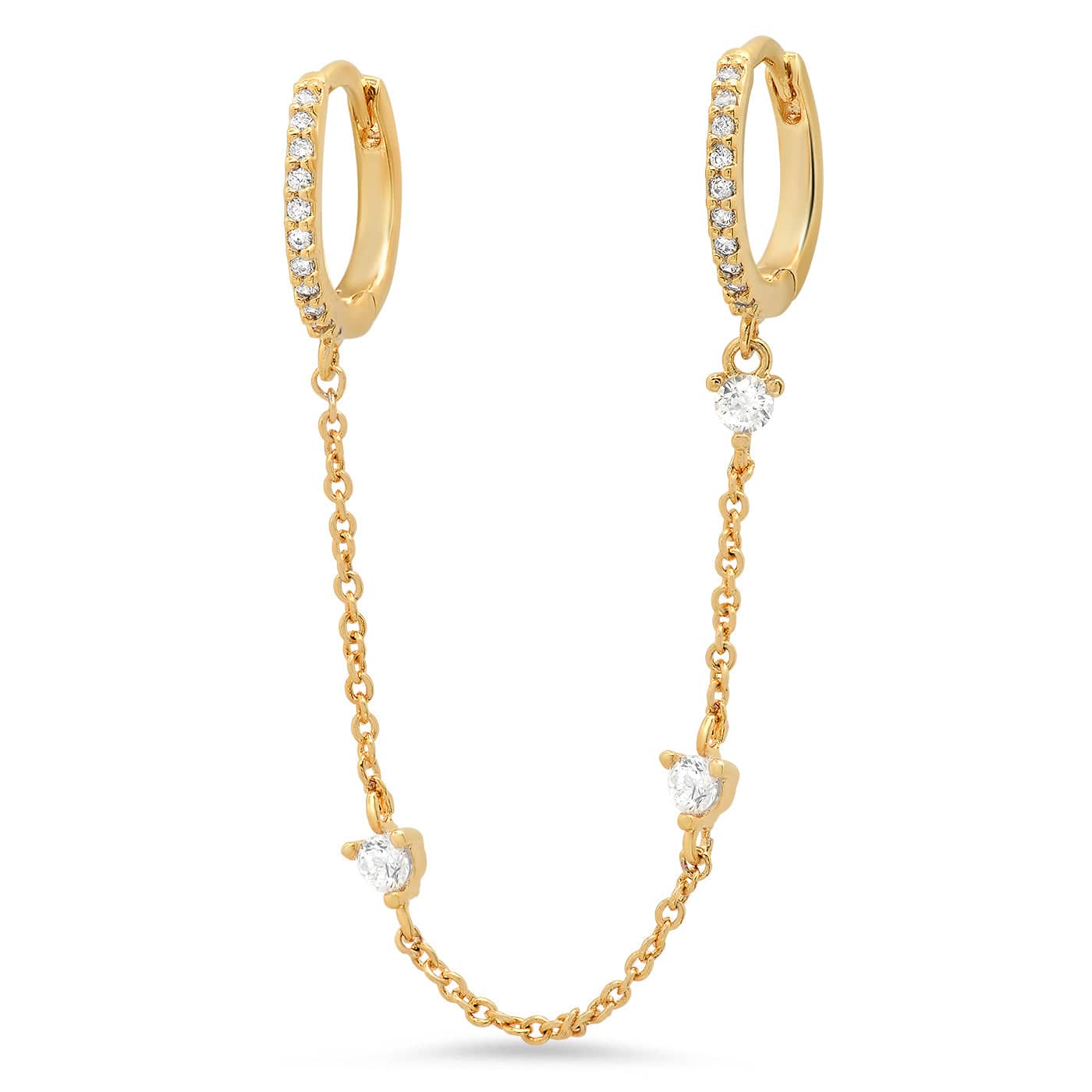 Gold Pave Huggies with CZ Dangle Chain