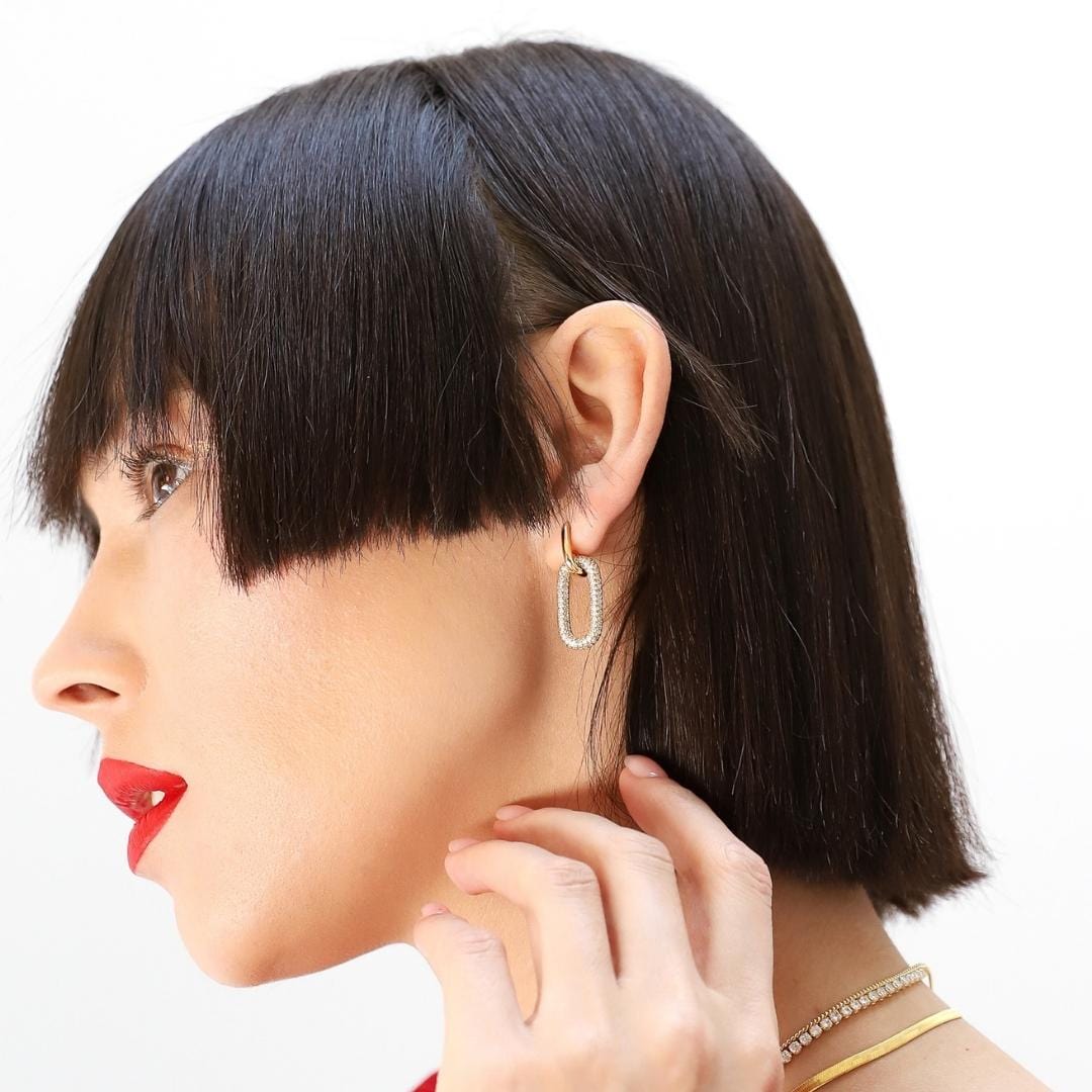 Gold Pave Link Drop Earrings