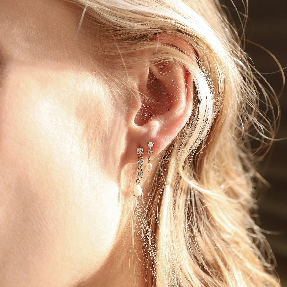 Mini Pearl & Opal Drop Stud Earrings