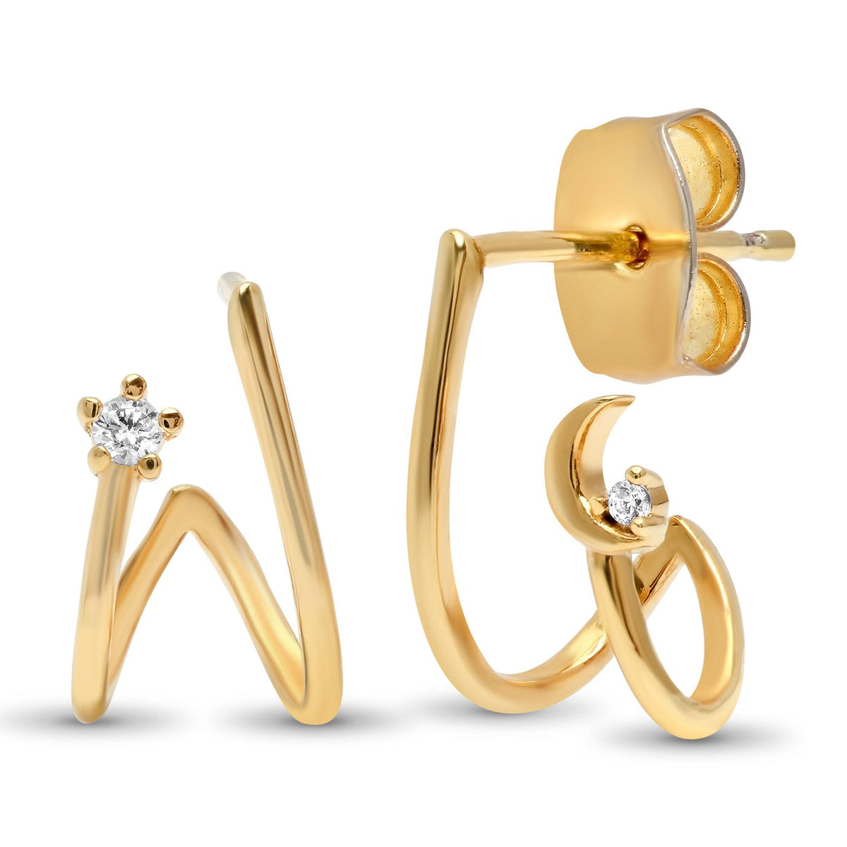 Moon And Cz Paired Huggie