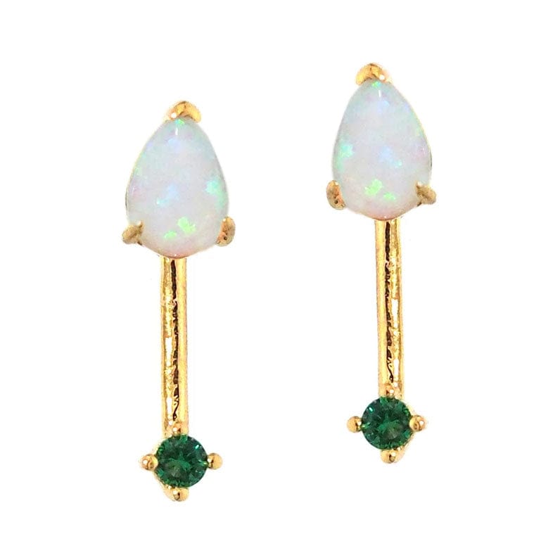 Opal Stone Stick Earrings With Emerald Stone Accents
