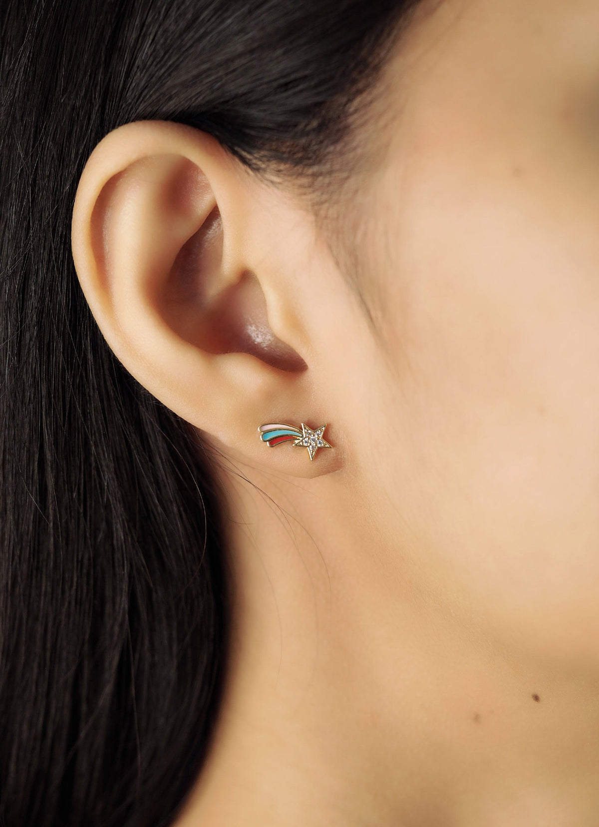Pave CZ And Enamel Rainbow Shooting Star Studs