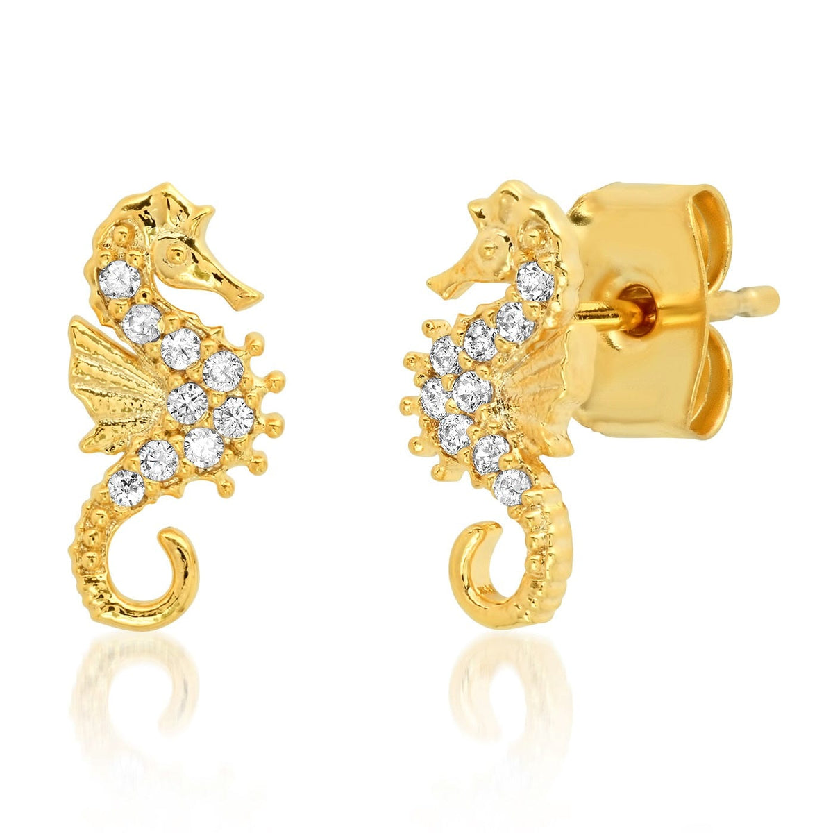 Pavé CZ Seahorse Stud Earrings