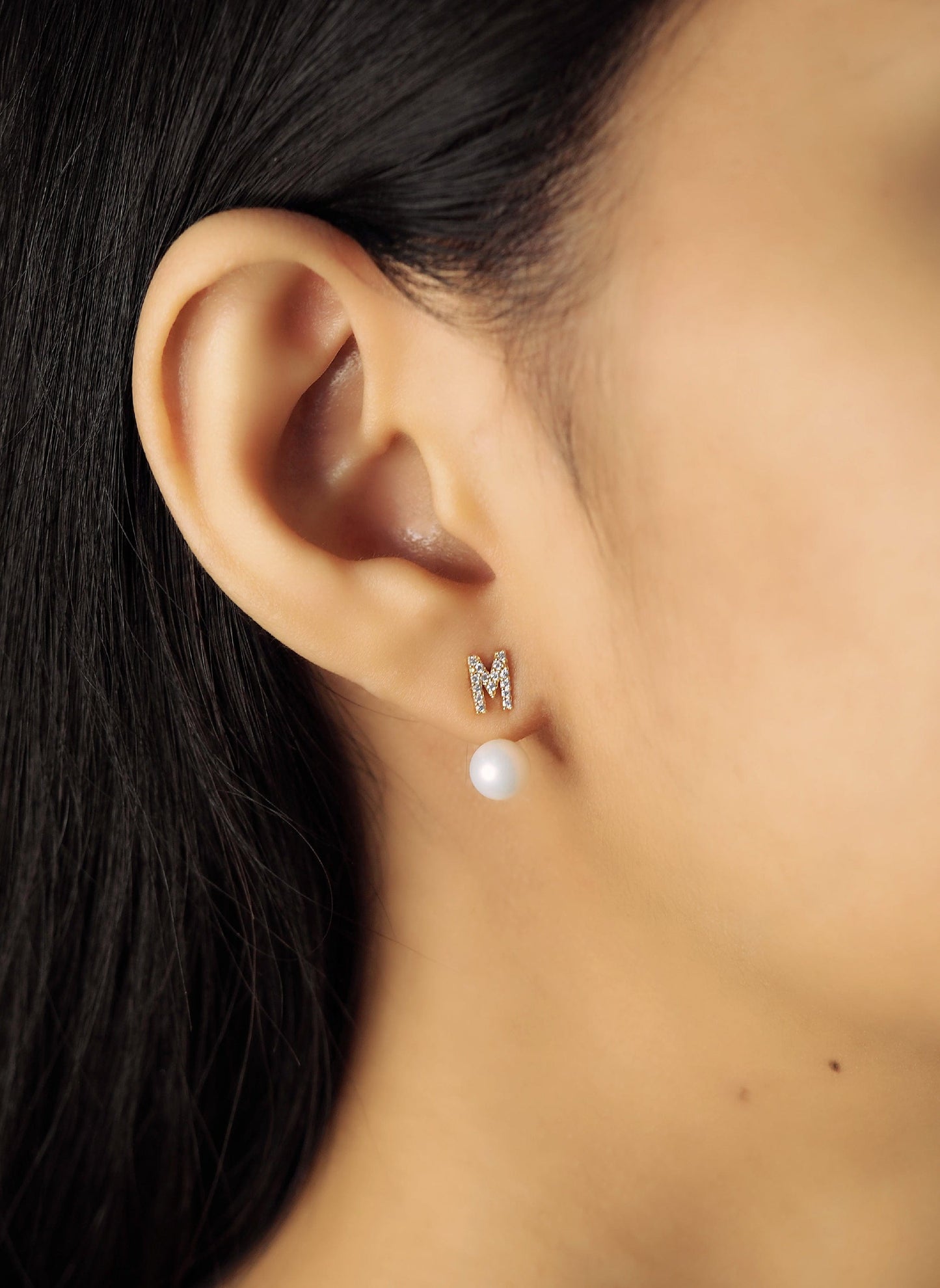 Pearl And CZ Monogram Ear Jacket
