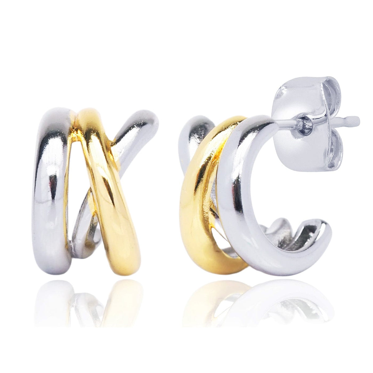 Two-Tone Criss-Cross Post Hoop Earrings