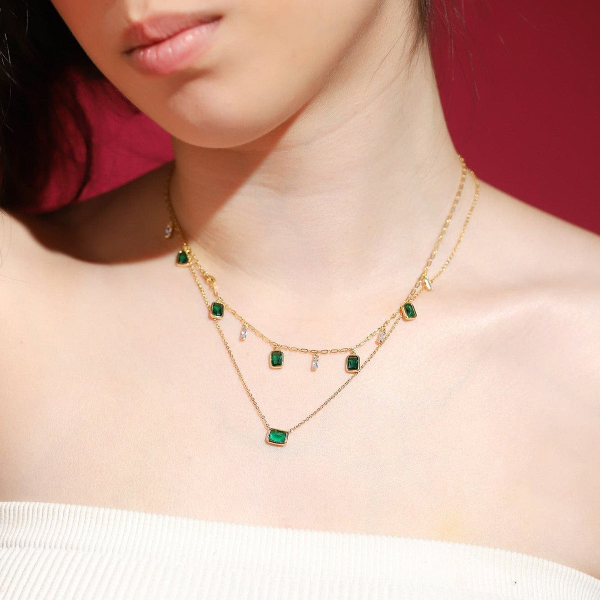 Emerald CZ Dangle Charm Necklace