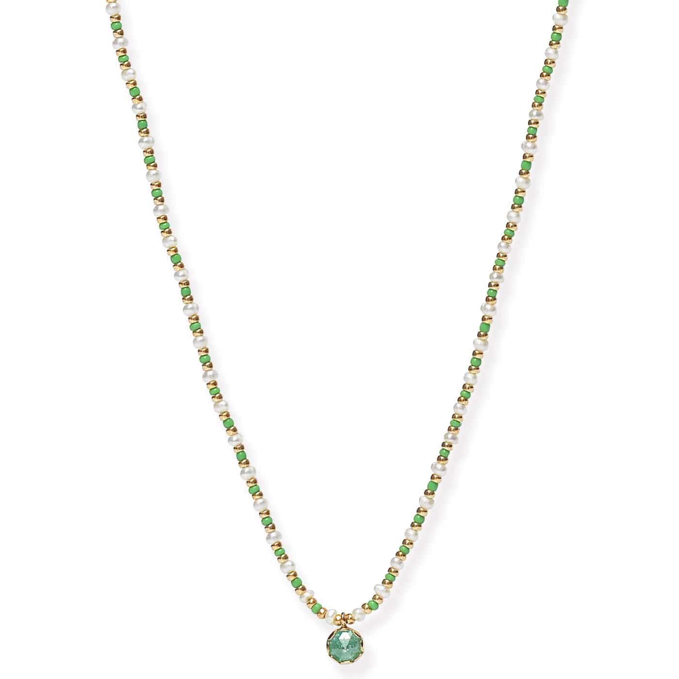 Handmade Beaded Necklace With Glass Stone Accent