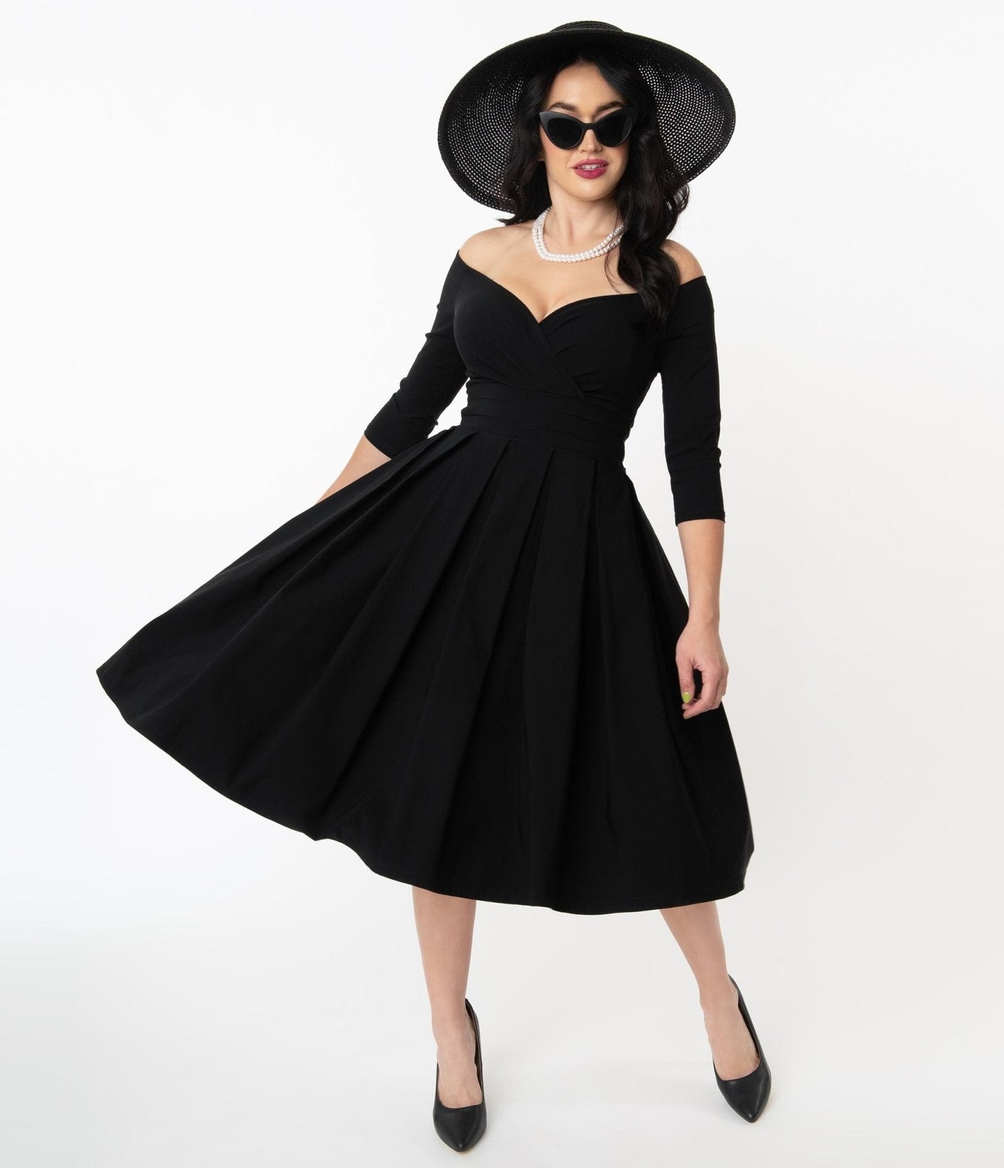 Unique Vintage 1950s Black Marceline Swing Dress