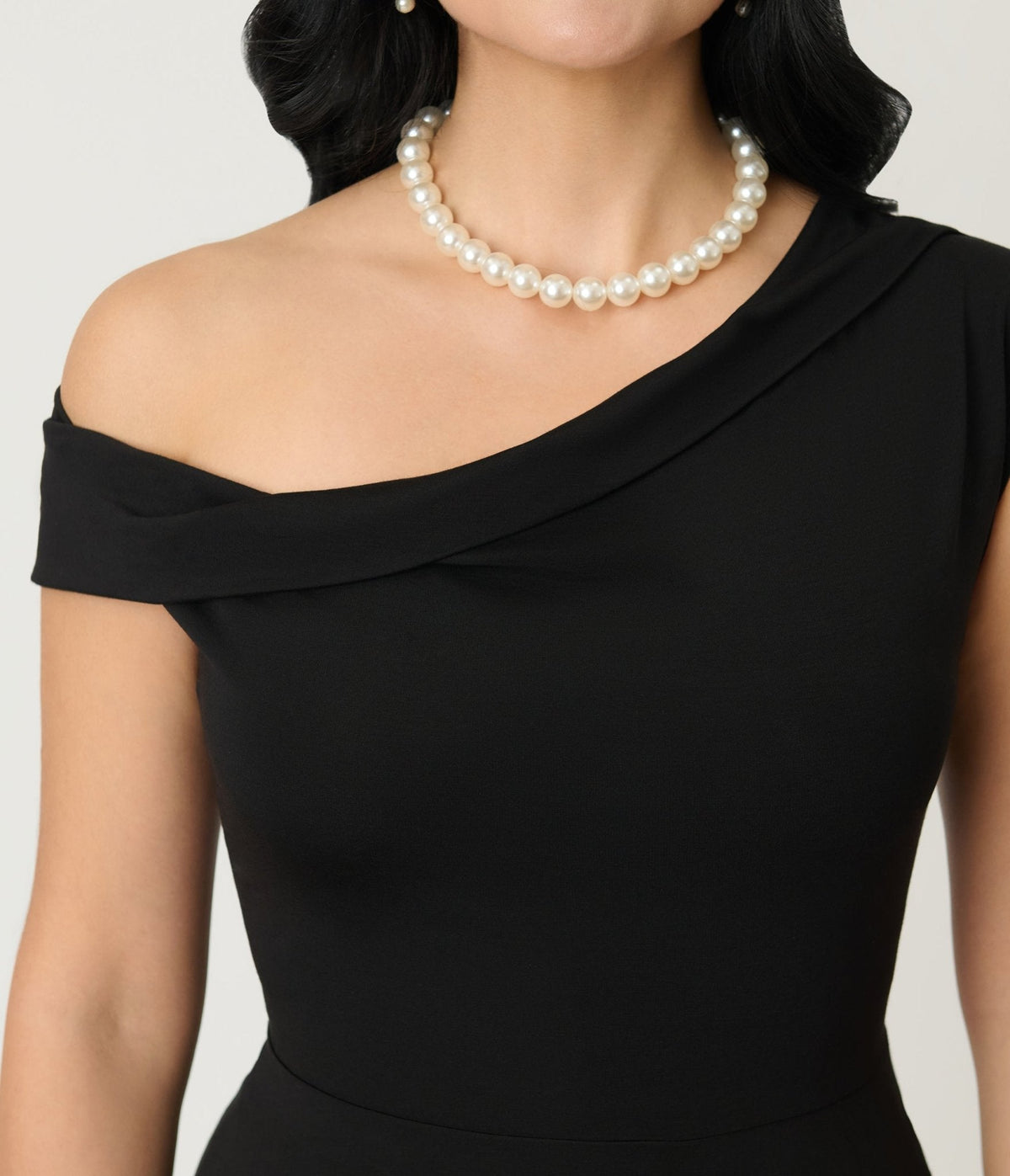 Unique Vintage Black Asymmetrical Neck Swing Dress