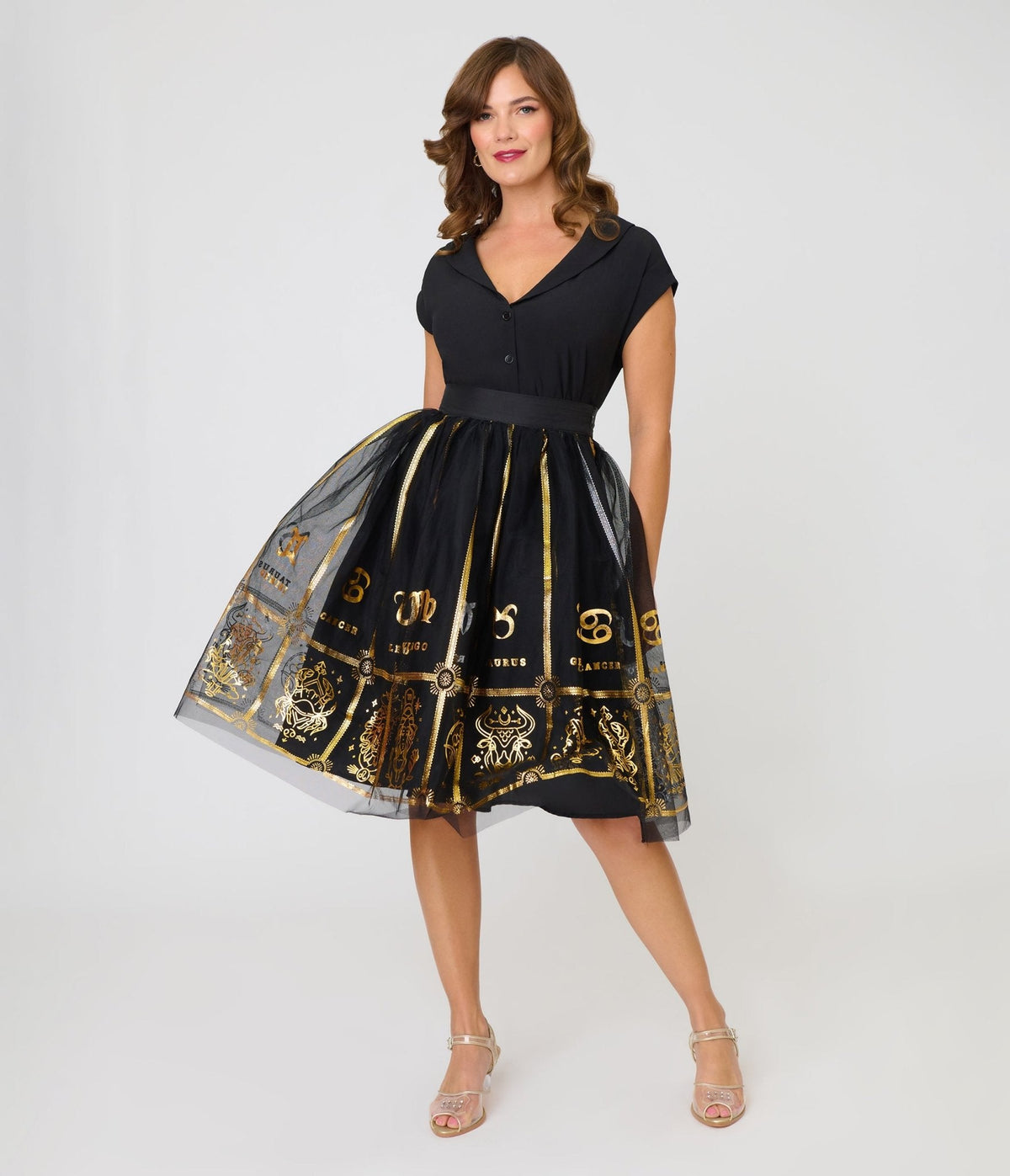 Unique Vintage Black & Gold Zodiac Ballerina Skirt