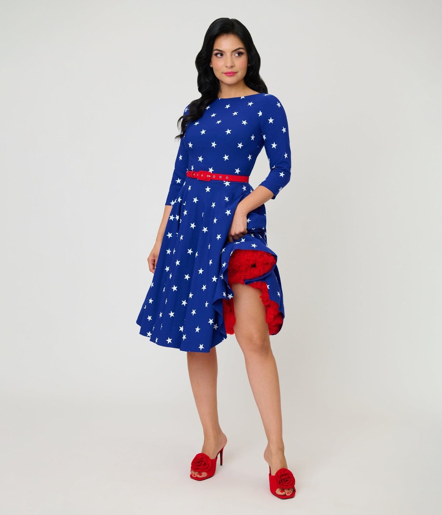 Unique Vintage Navy & White Star Devon Swing Dress