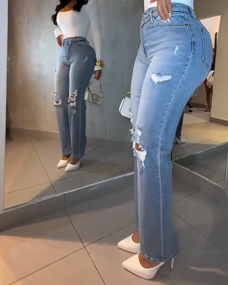 Slim High Waist Ripped Jeans