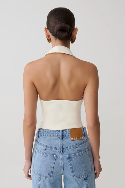 Calla Collared Sleeveless Halter Top Ivory