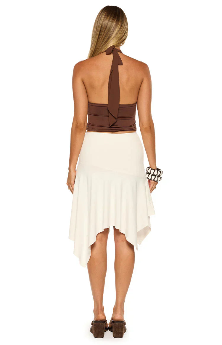 Brighton White Asymmetrical Midi Skirt