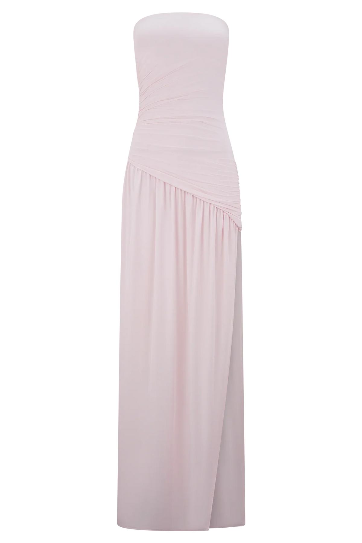 Bex Strapless Slinky Maxi Dress With Split Pale Pink